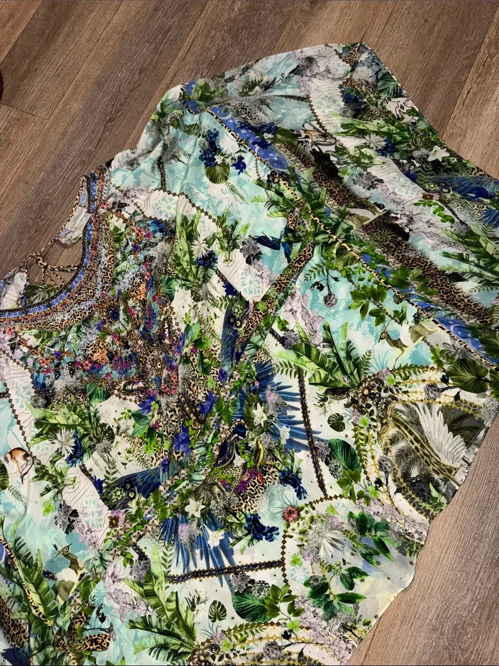 Camilla Silk Moon Garden Floral Multicolor Rhinestone Kaftan Mini Dress - Picture 7 of 7